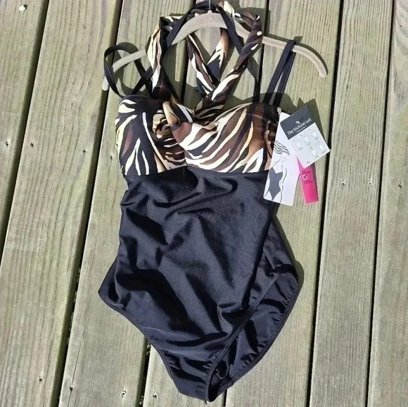 Christina Women's 5 Way Trickster Waist Minimizer Swimsuit Black Tiger Sz 12 NWT - Picture 3 of 11